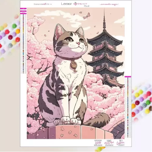 Japanese Cherry Cat 5D DIY Kit Diamond Painting