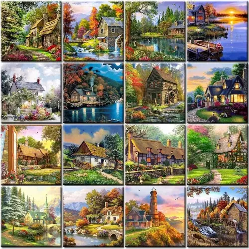 Country Town landscape Painting By Numbers