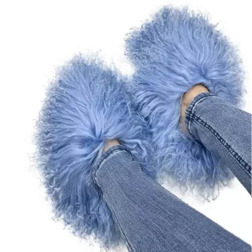 Luxury Real Mongolian Curly Sheep Fur Slippers