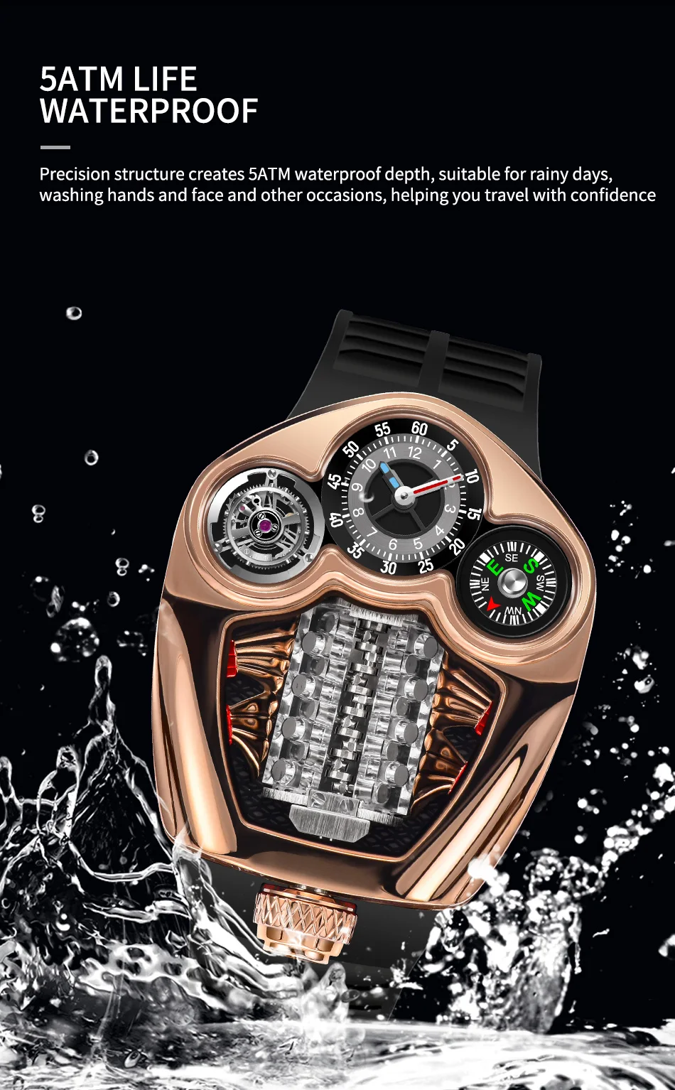 PistonFire Engine Dial Watch – Men's Quartz Timepiece with Moving Pistons & Automotive Spirit