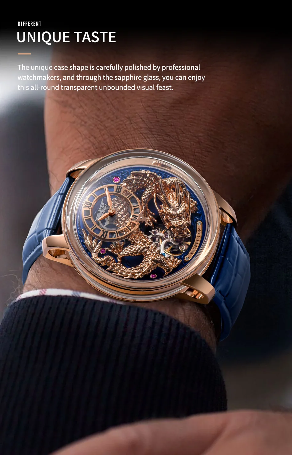 Imperial Dragon Automatic Skeleton Watch for Men – Luxury Timepiece with Golden Dragon & Sapphire Crysta