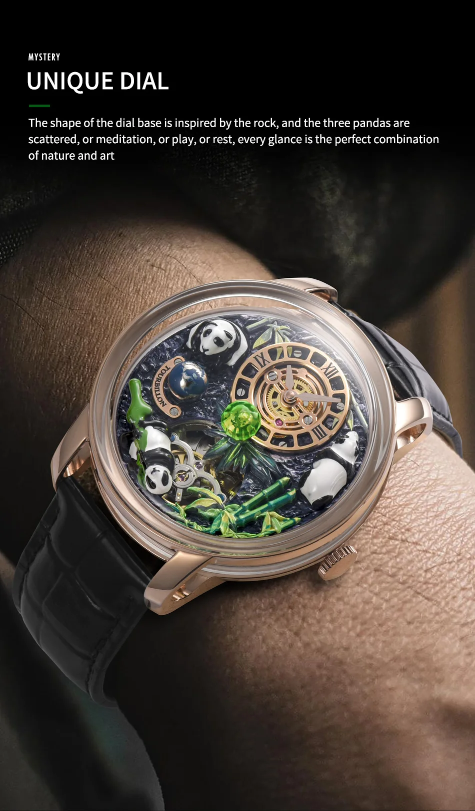 PINDU Panda Mechanical Watch for Men – Stainless Steel 45.5mm Luxury Wristwatch