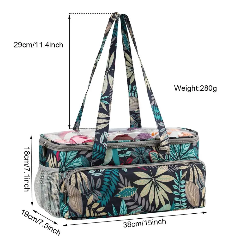 Knitting Bag Organizer for Yarn Storage with Dust-Proof Transparent Top and 3 Large Grommets